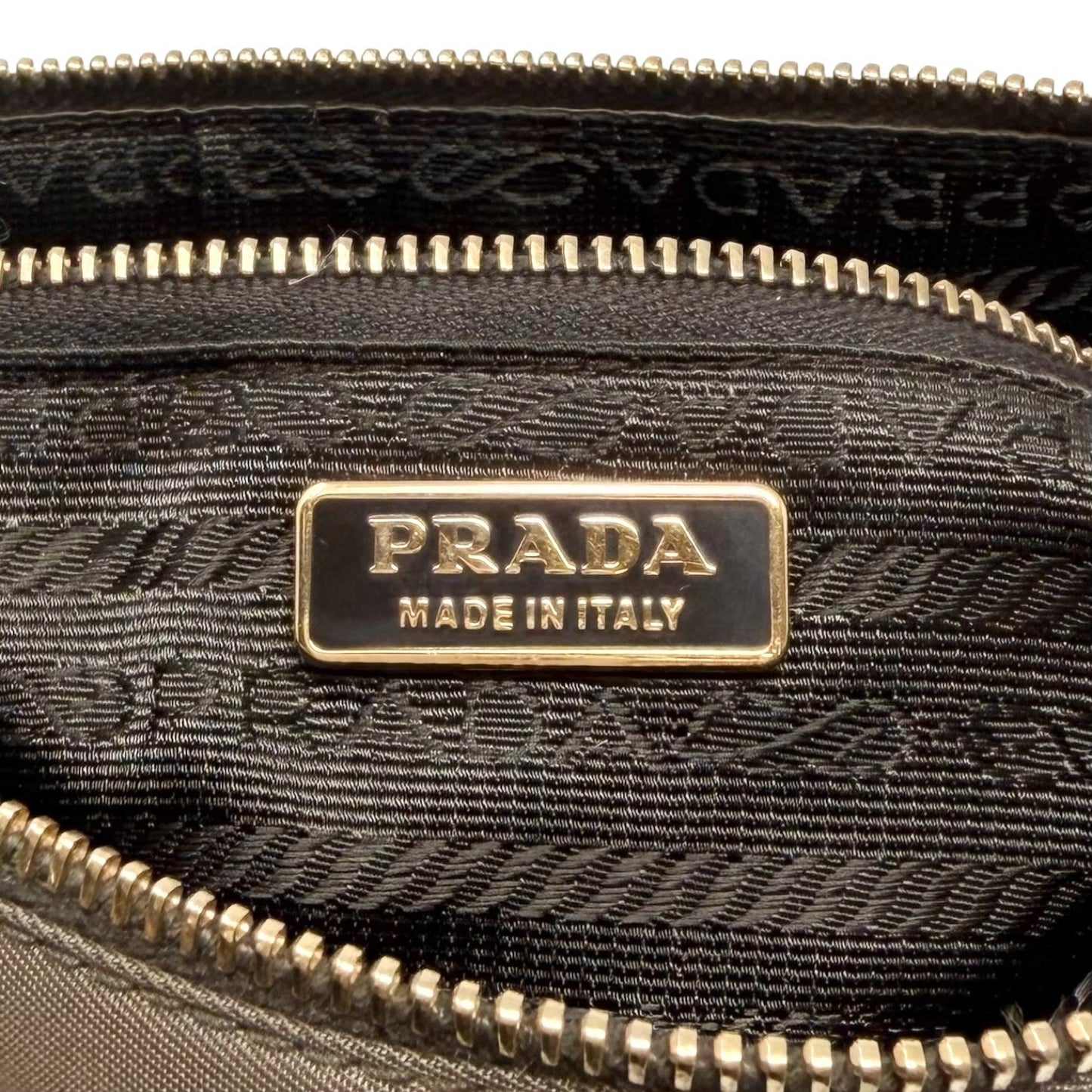 PRADA Vintage Logo Mini Shoulder Bag Pochette Pouch Taupe Gold Nylon 902436
