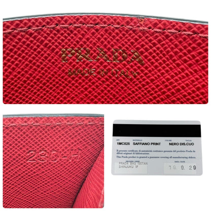 PRADA Vintage Triangle Logo Heart Wallet Card Holder Black Red Leather 902284