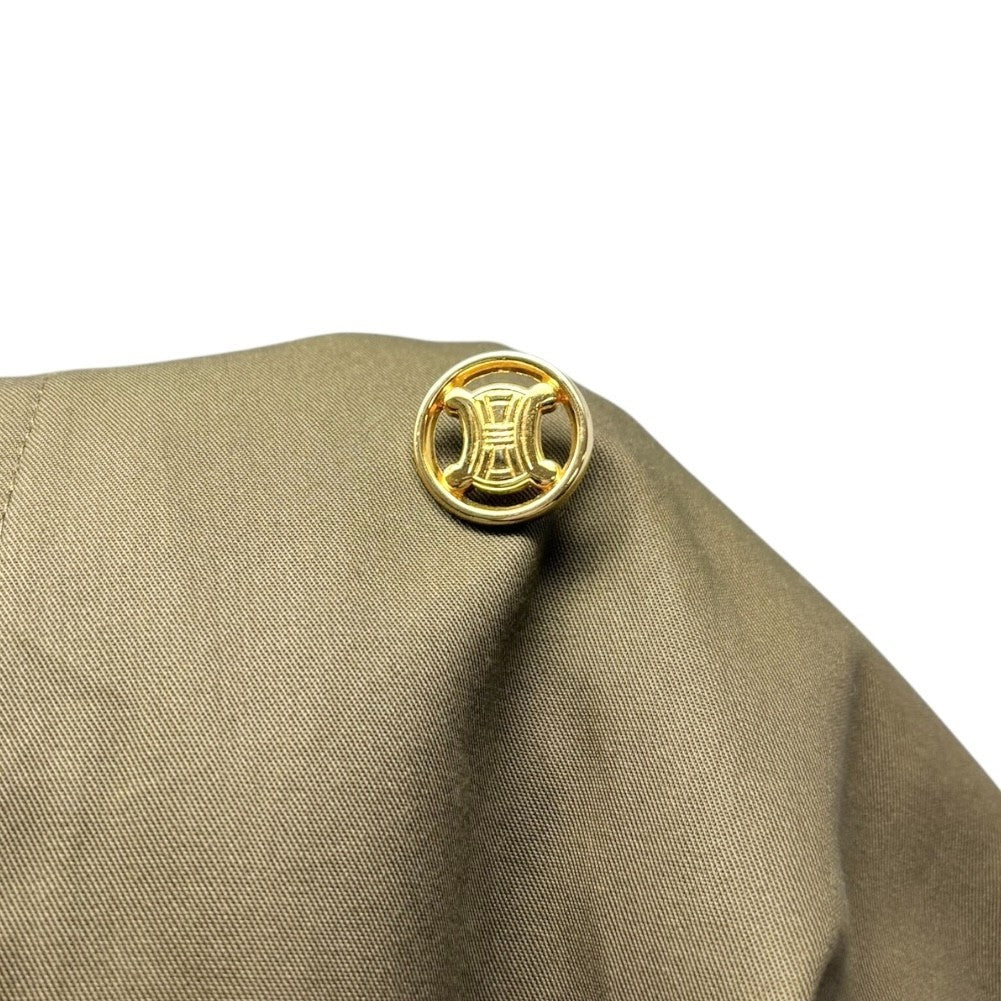 CELINE Vintage Macadam Logo Button Trench Coat Long Jacket Khaki Gold Cotton