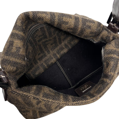 FENDI Vintage FF Zucca Cashmere Knit Mamma Baguette Shoulder Bag Brown 902052