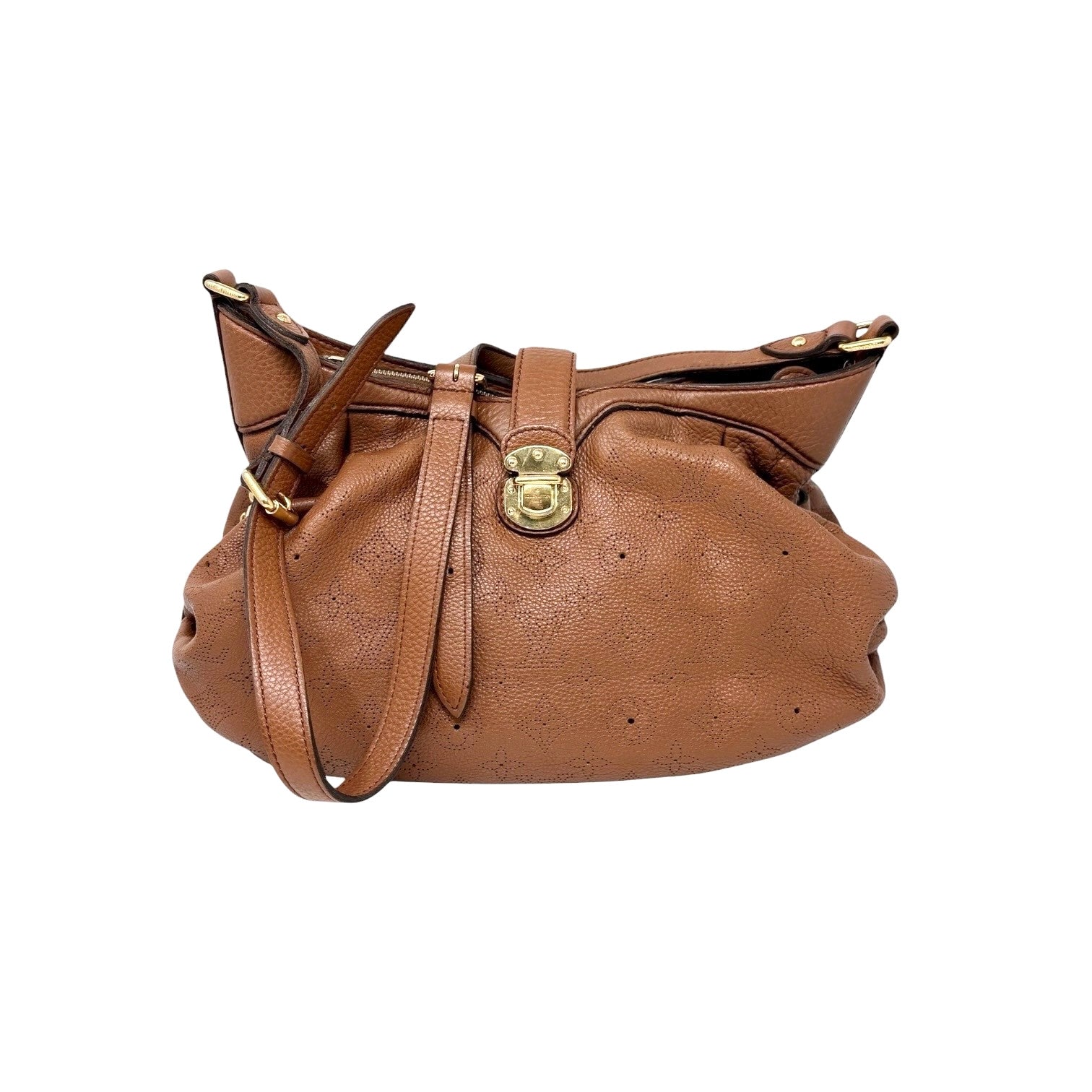 LOUIS VUITTON Vintage LV Monogram Mahina Crossbody Bag Brown Gold Leather