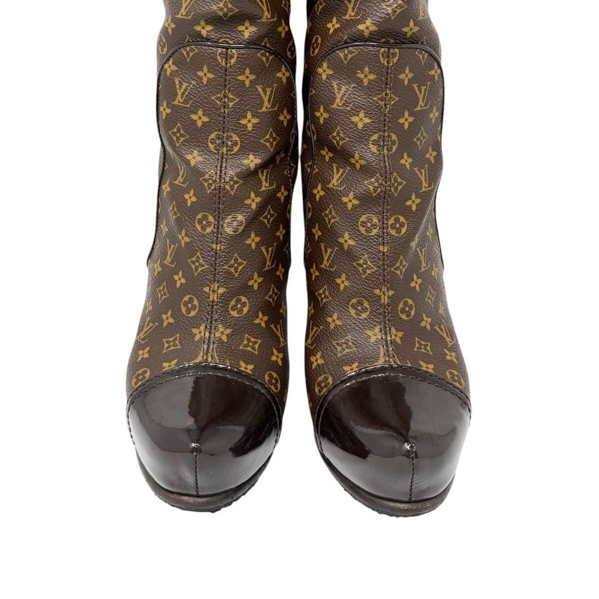 LOUIS VUITTON Vintage LV Monogram Long Boots #37-37.5 Heels Brown Black 902463