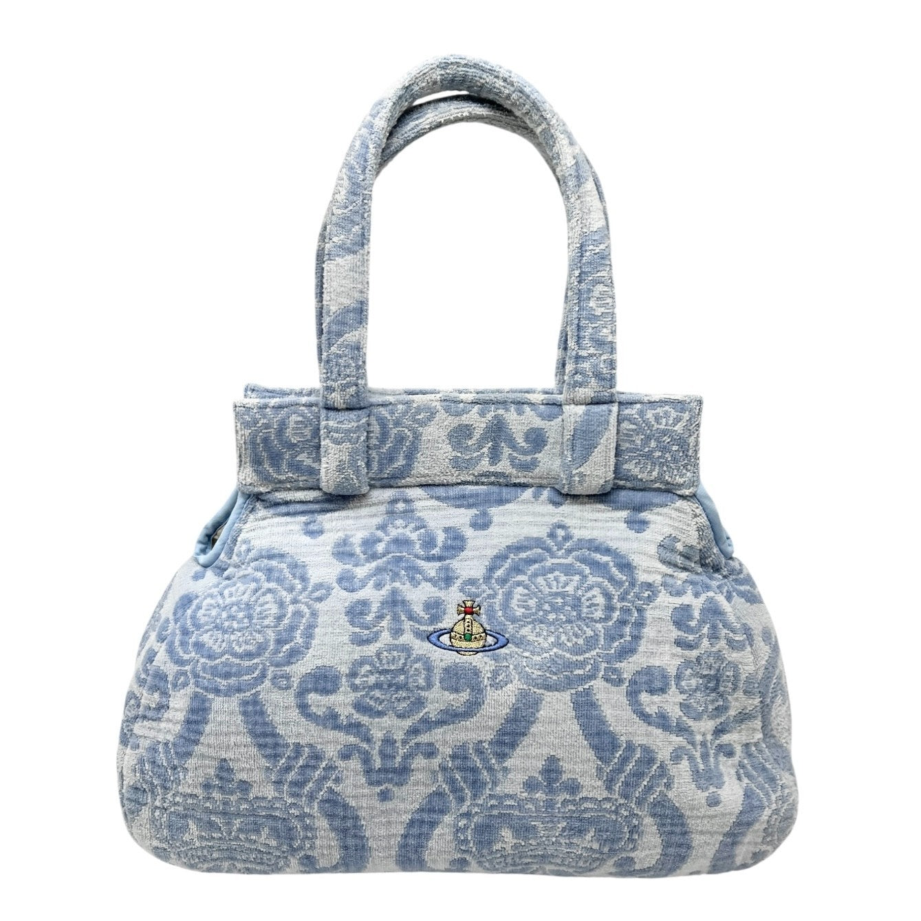 Vivienne Westwood Vintage Orb Logo Terry Cloth Tote Bag Light Blue Cotton