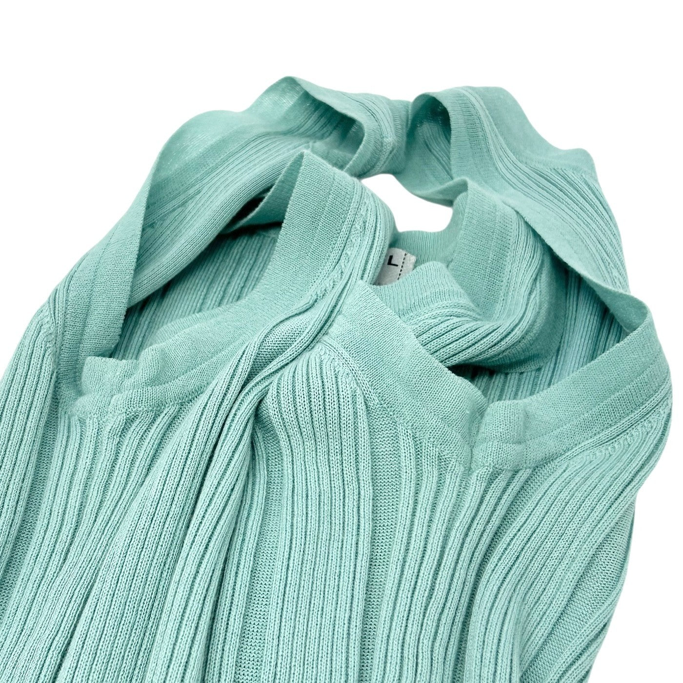 CHANEL Vintage 07P CC Mark Logo Rib Knit Tank Top #34 Turquoise Blue Cotton
