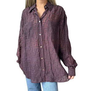 FENDI Vintage Zucca Monogram Logo Blouse Shirt Top See-through Purple RankAB