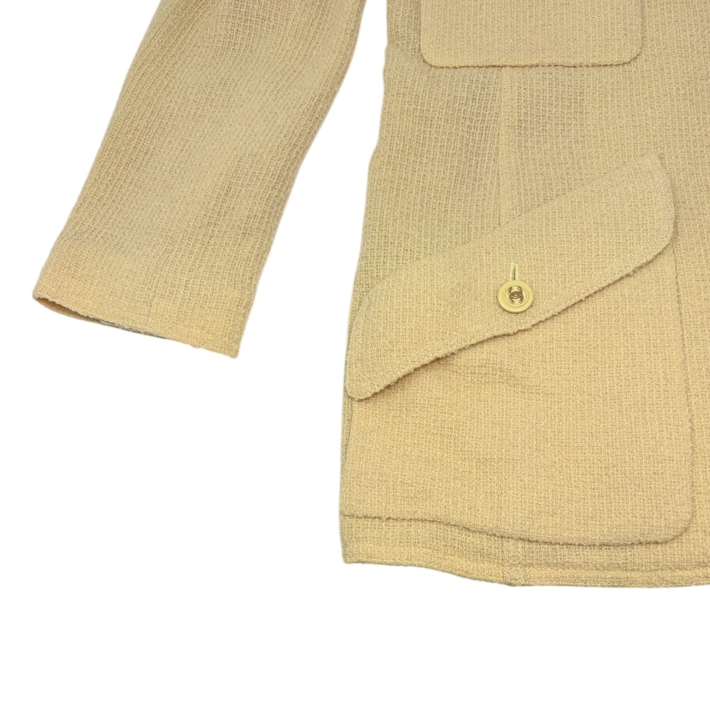 CHANEL Vintage 1994 CC Logo Tweed Collared Jacket #34 Yellow Gold Button Wool