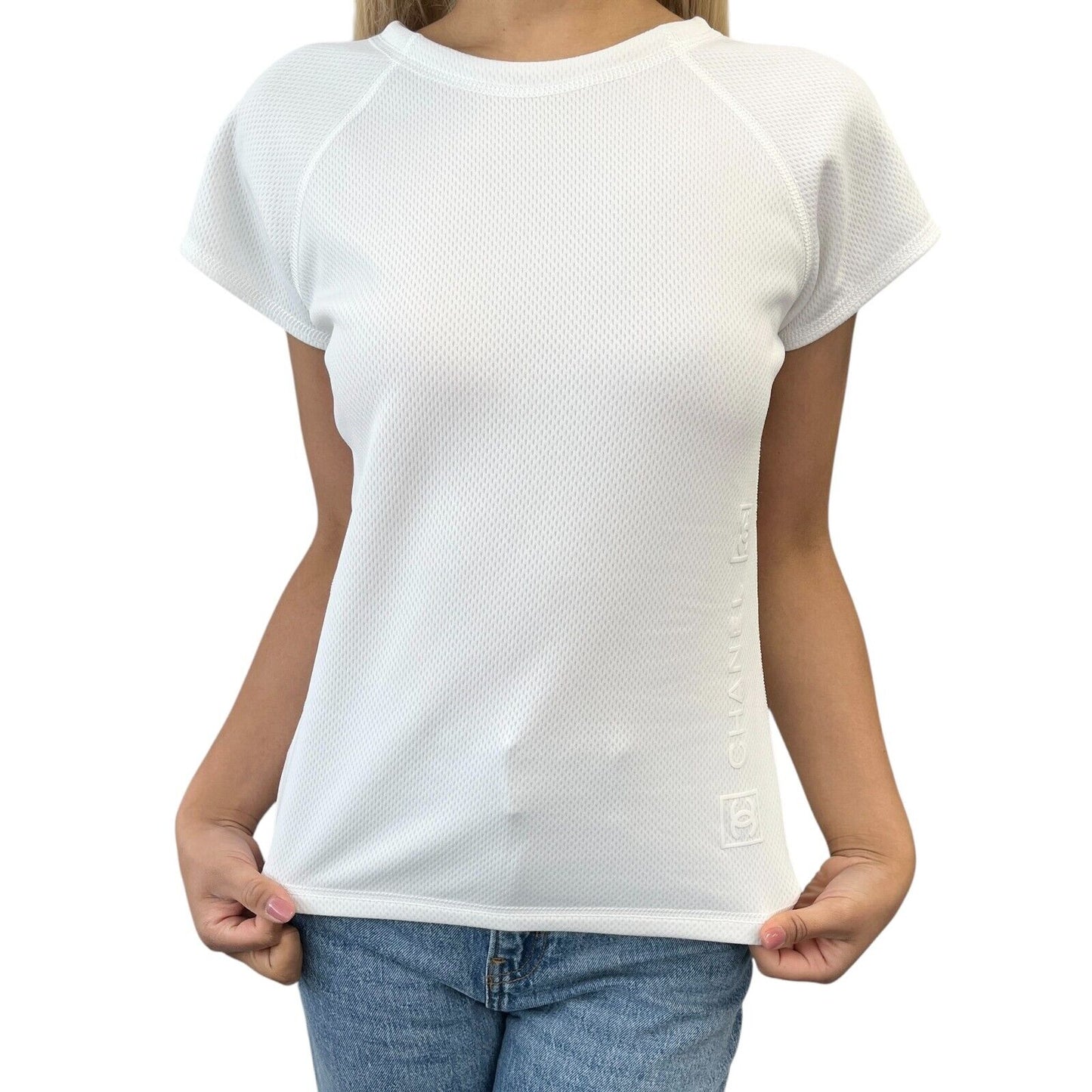 CHANEL Sport Vintage 05P CC Logo Top T-shirt #38 Short Sleeve White Polyester