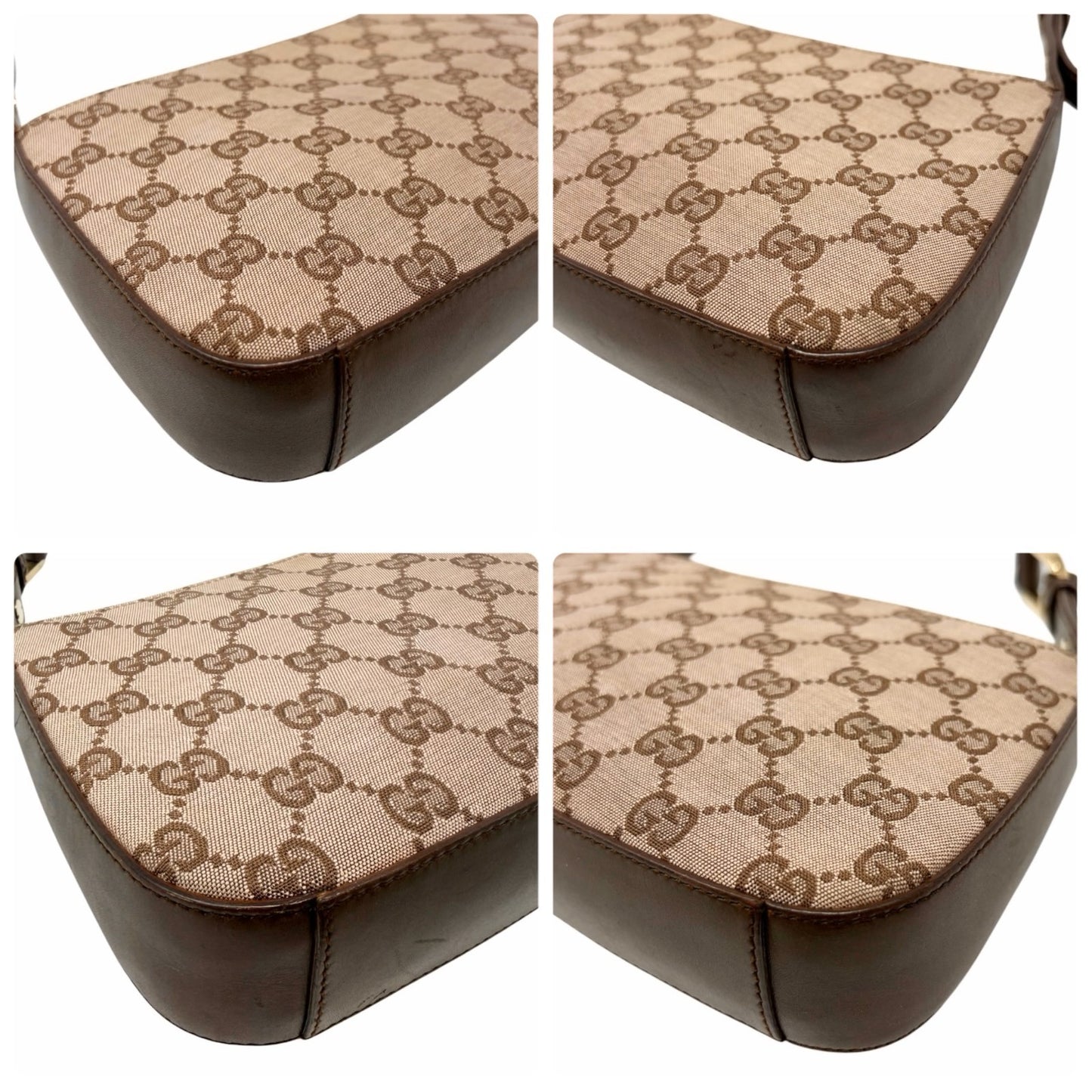 GUCCI Vintage GG Monogram Logo Canvas Shoulder Bag Leather Brown Gold 901837
