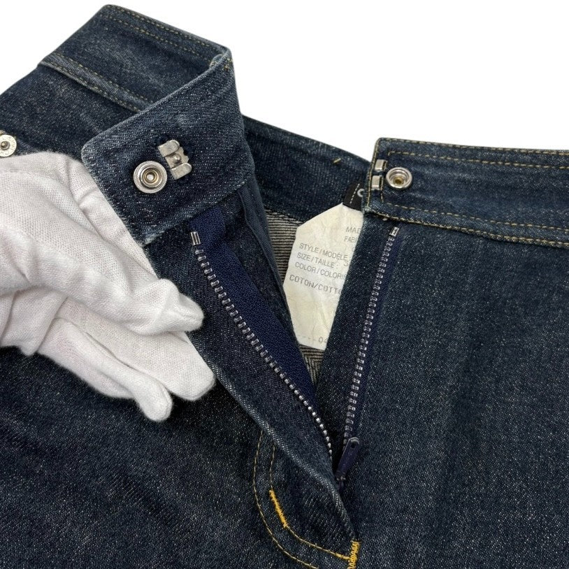 CHANEL Vintage CC Logo Denim Short Pants #36 Dark Blue Silver Cotton 902896
