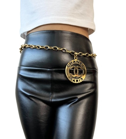 CHANEL Vintage Big CC Logo Gold Chain Belt Necklace Accessory Metal 901932
