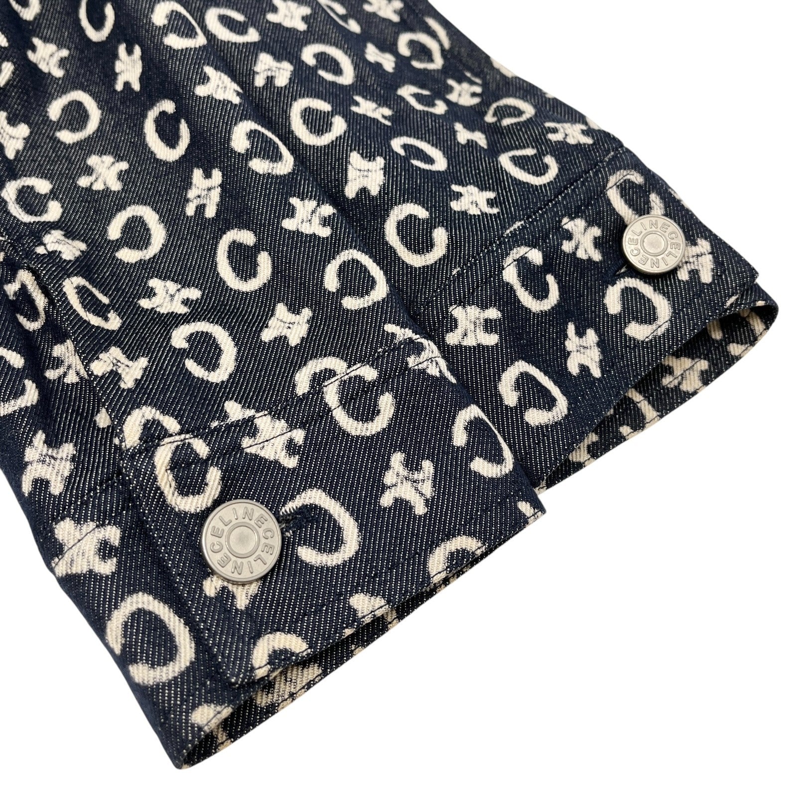 CELINE Vintage 2005 Macadam Monogram Logo Denim Jacket #40 Dark Blue White