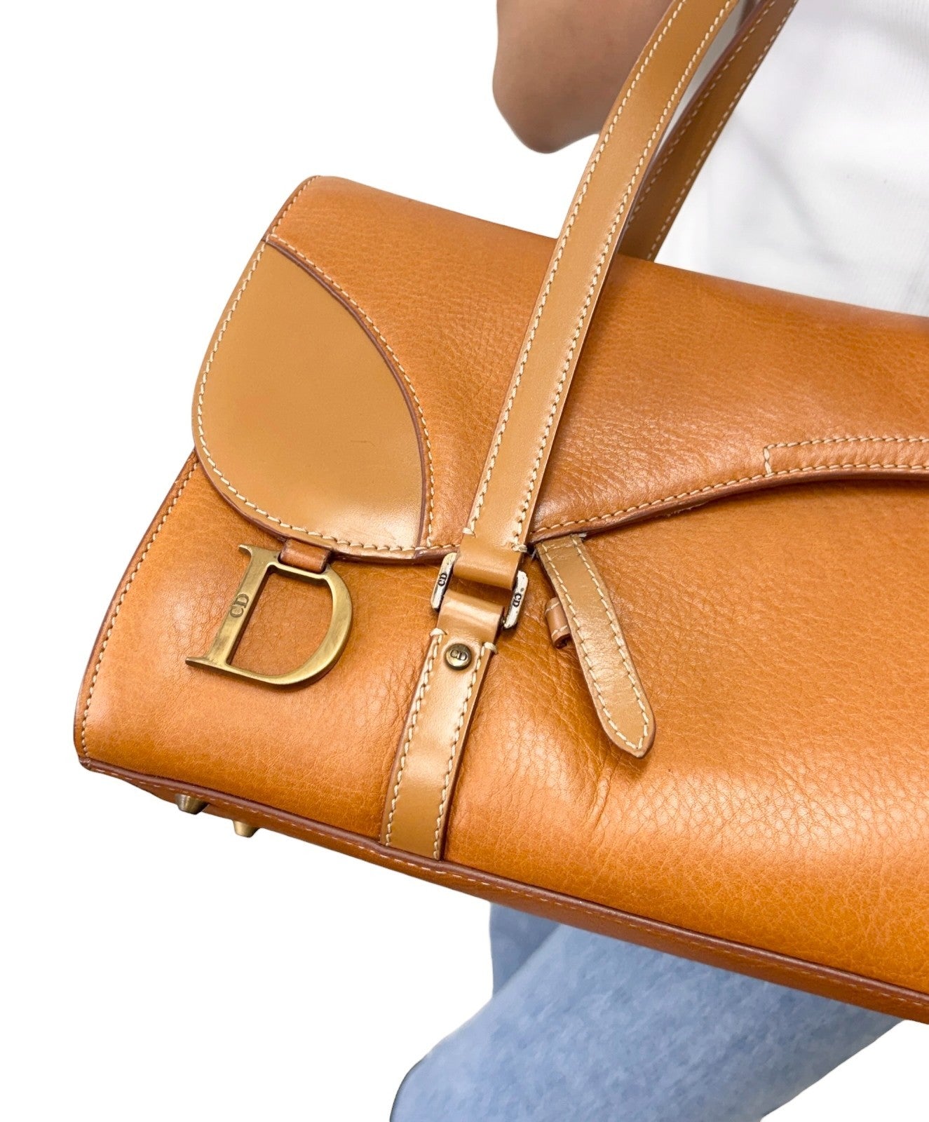 Christian Dior Vintage 2003 Saddle Shoulder Bag D Charm Brown Leather 902447