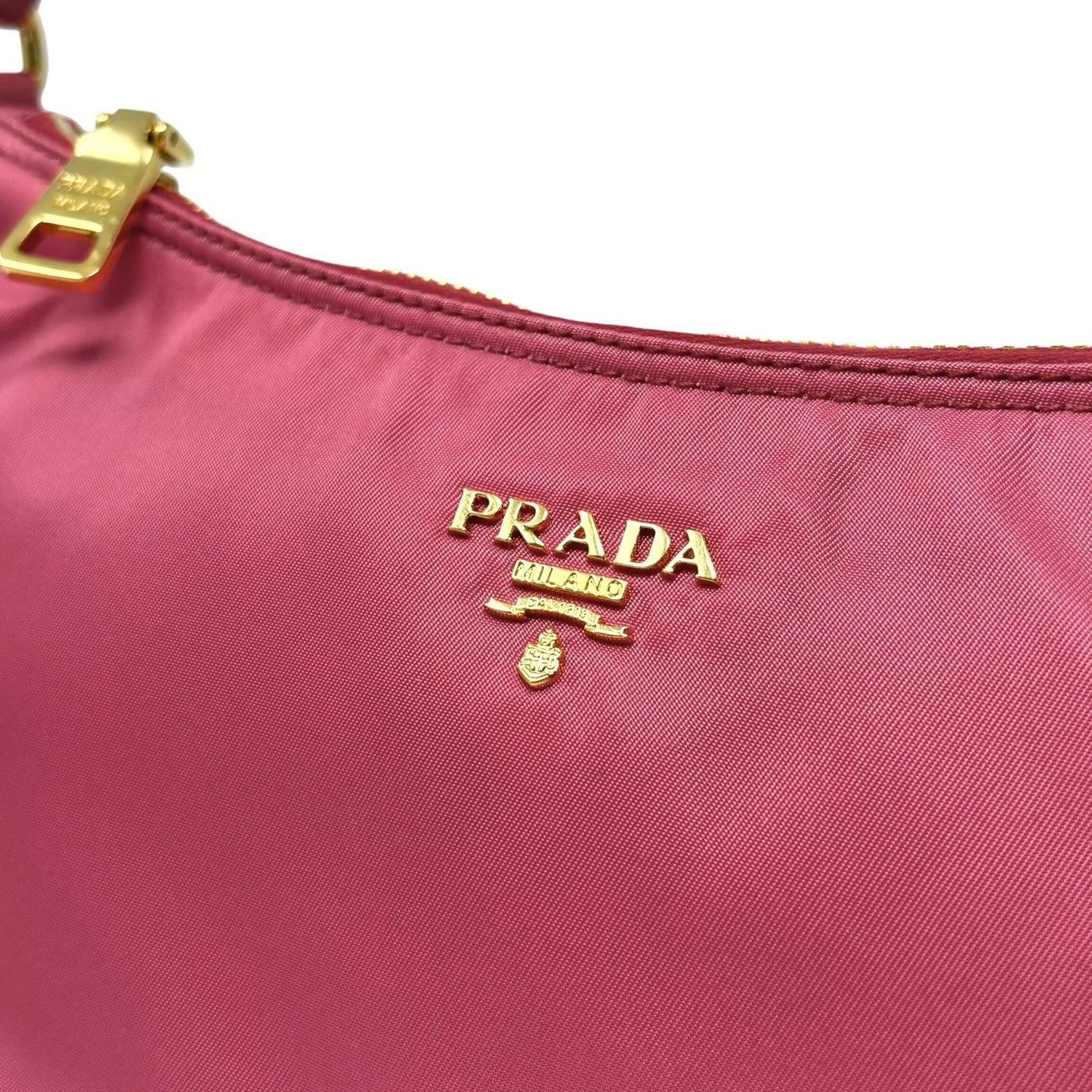 PRADA Vintage Logo Tessuto Nylon Shoulder Mini Bag Pochete Pink Gold