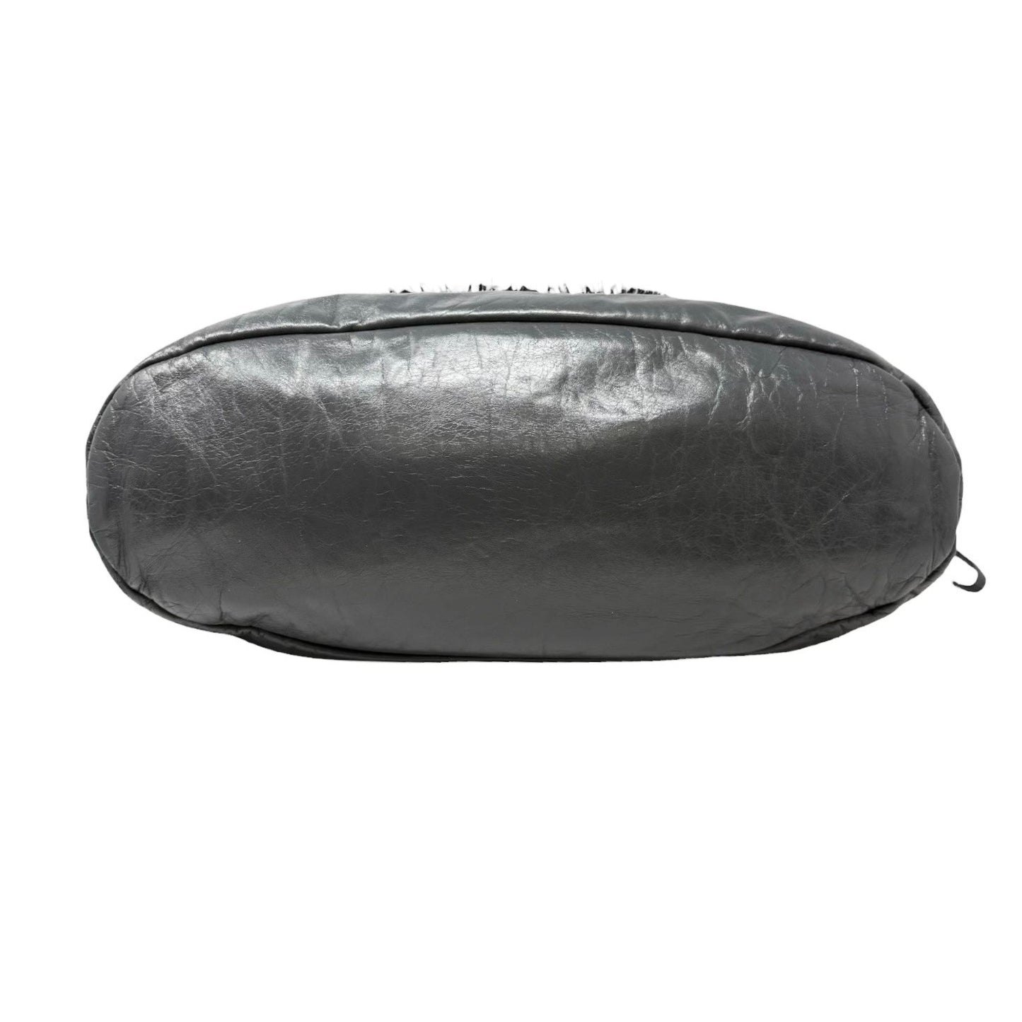 CHANEL Vintage CC Big Logo Funny Tweed Bon Bon Lambskin Shoulder Bag Gray Chain