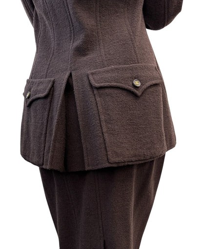 CHANEL Vintage 95A Tweed Suits Jacket Skirt #40 Wool Button Brown Gold