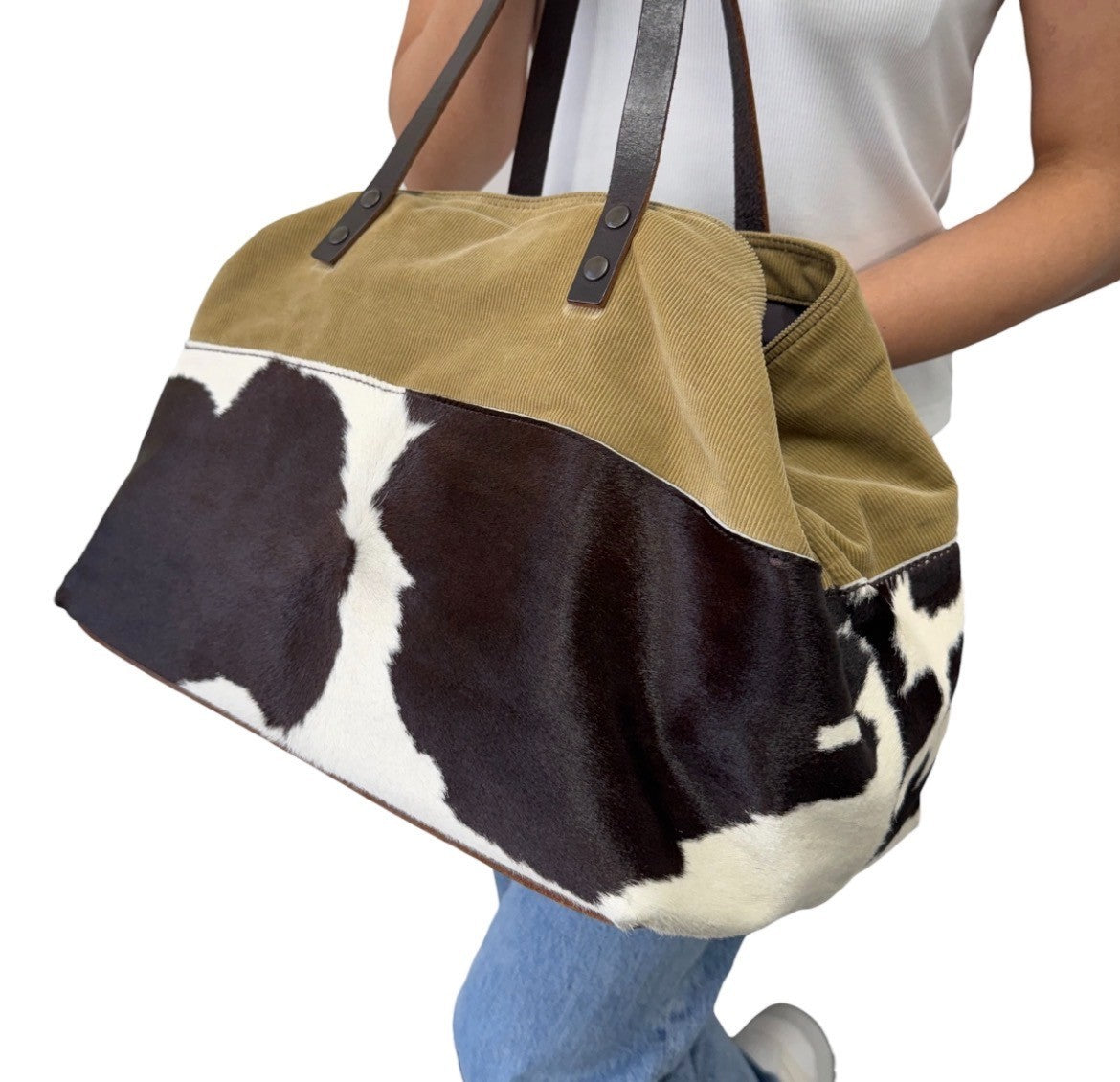 miu miu Vintage Pony Calf Hair Shoulder Bag Brown Beige White Corduroy 902372
