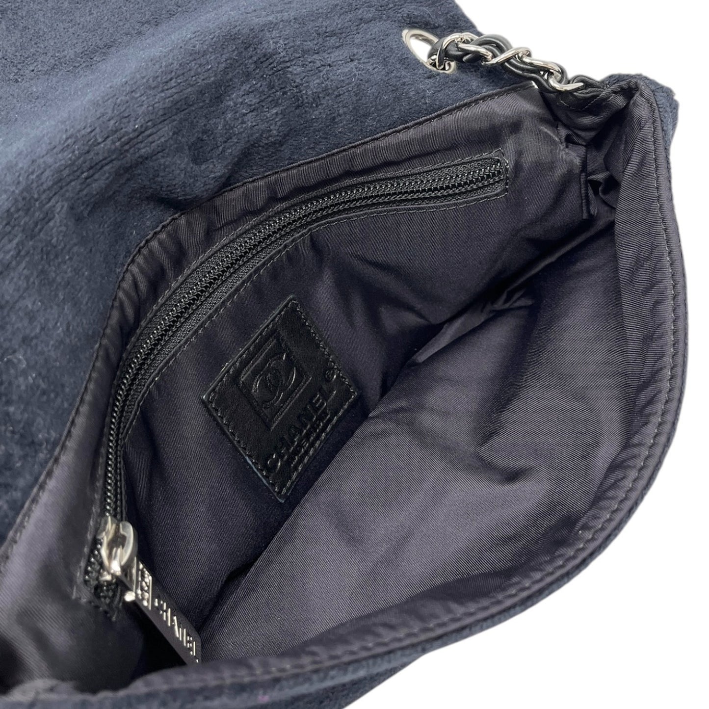 CHANEL Sport Vintage CC Logo Terry Cloth Shoulder Bag Pochette Black Silver