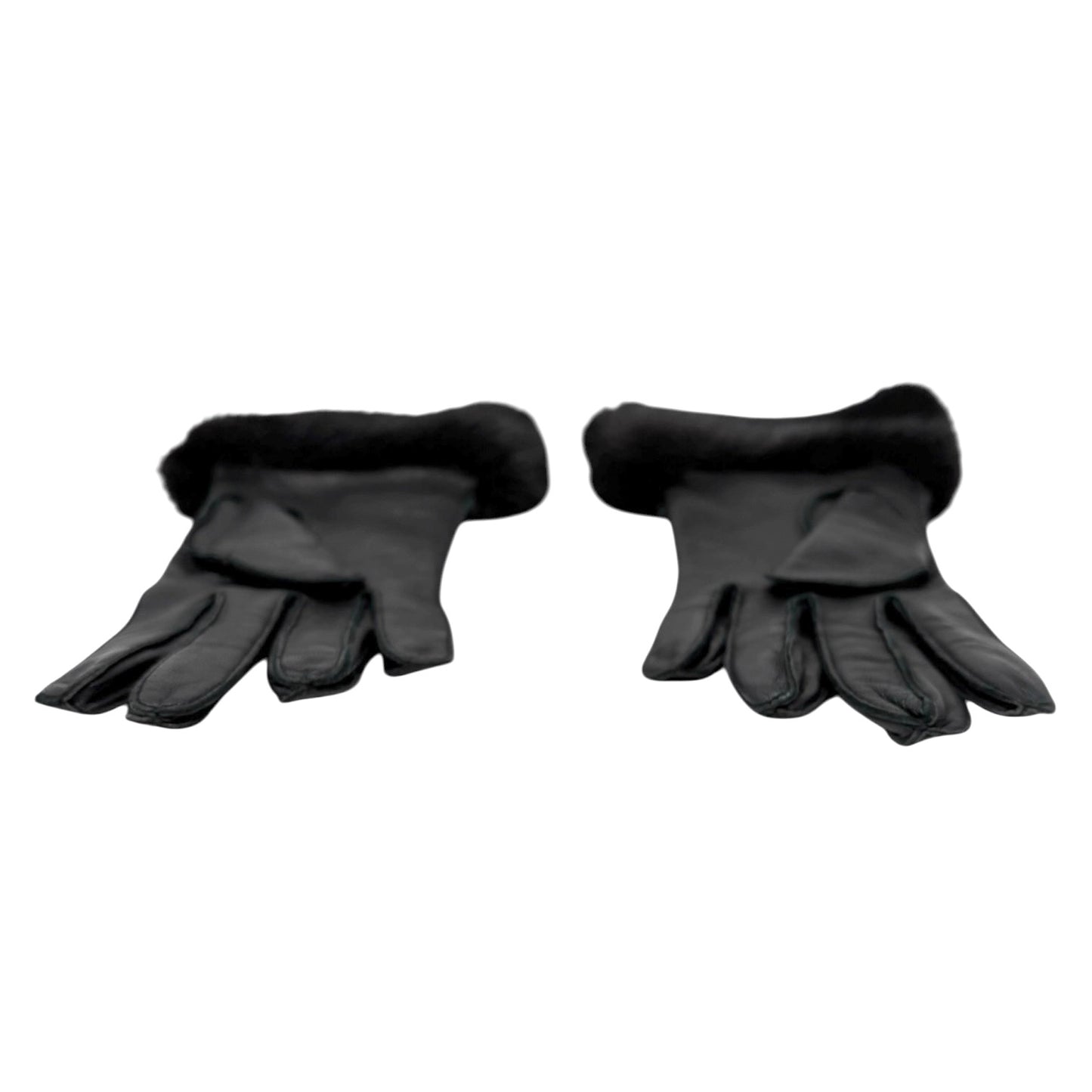 GUCCI Vintage Horsebit Fur Trim Lambskin Leather Gloves #6.5 Black Silver