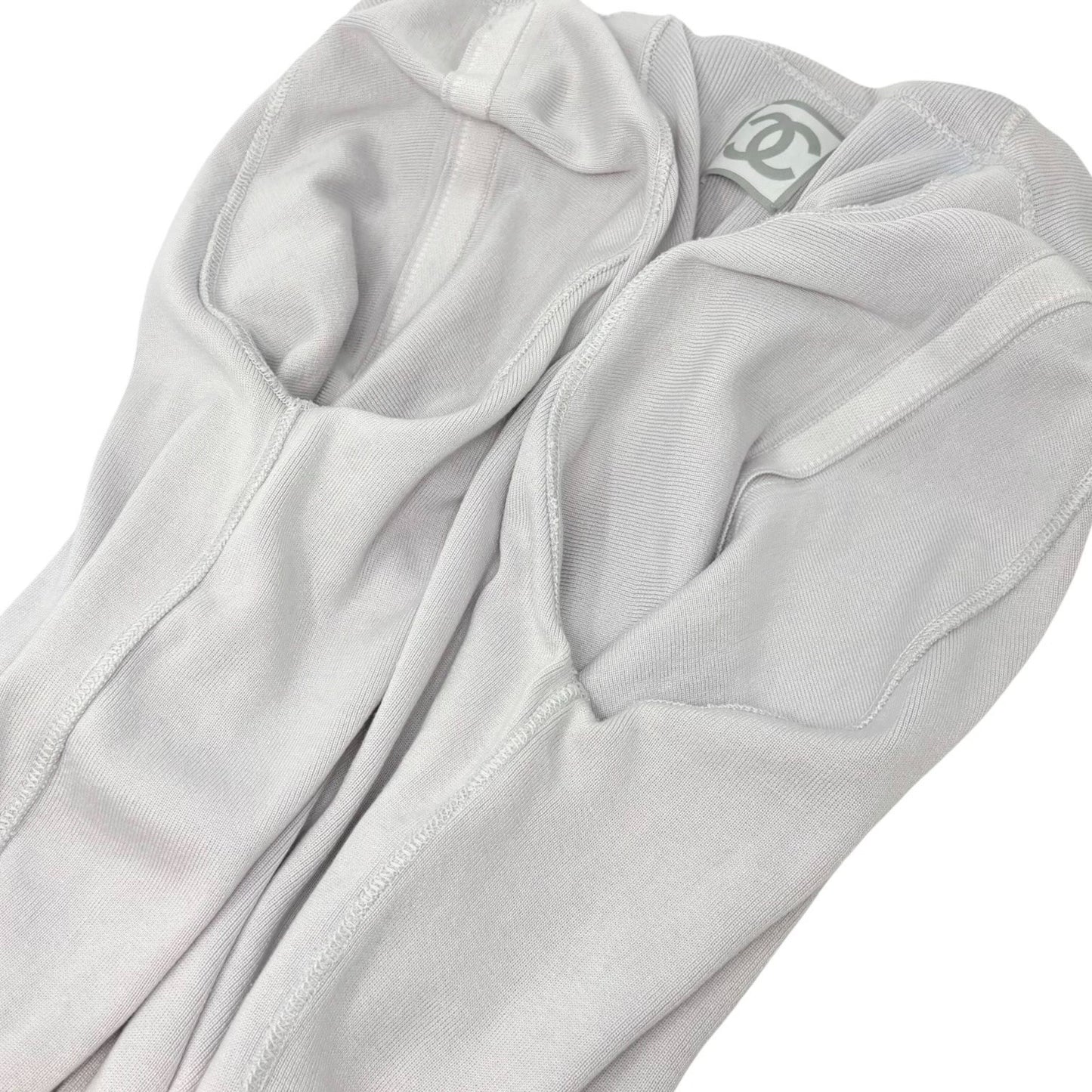 CHANEL Sport Vintage 04P Zipped Hoodie Knit Top #42 Gray Silver Cotton 902086