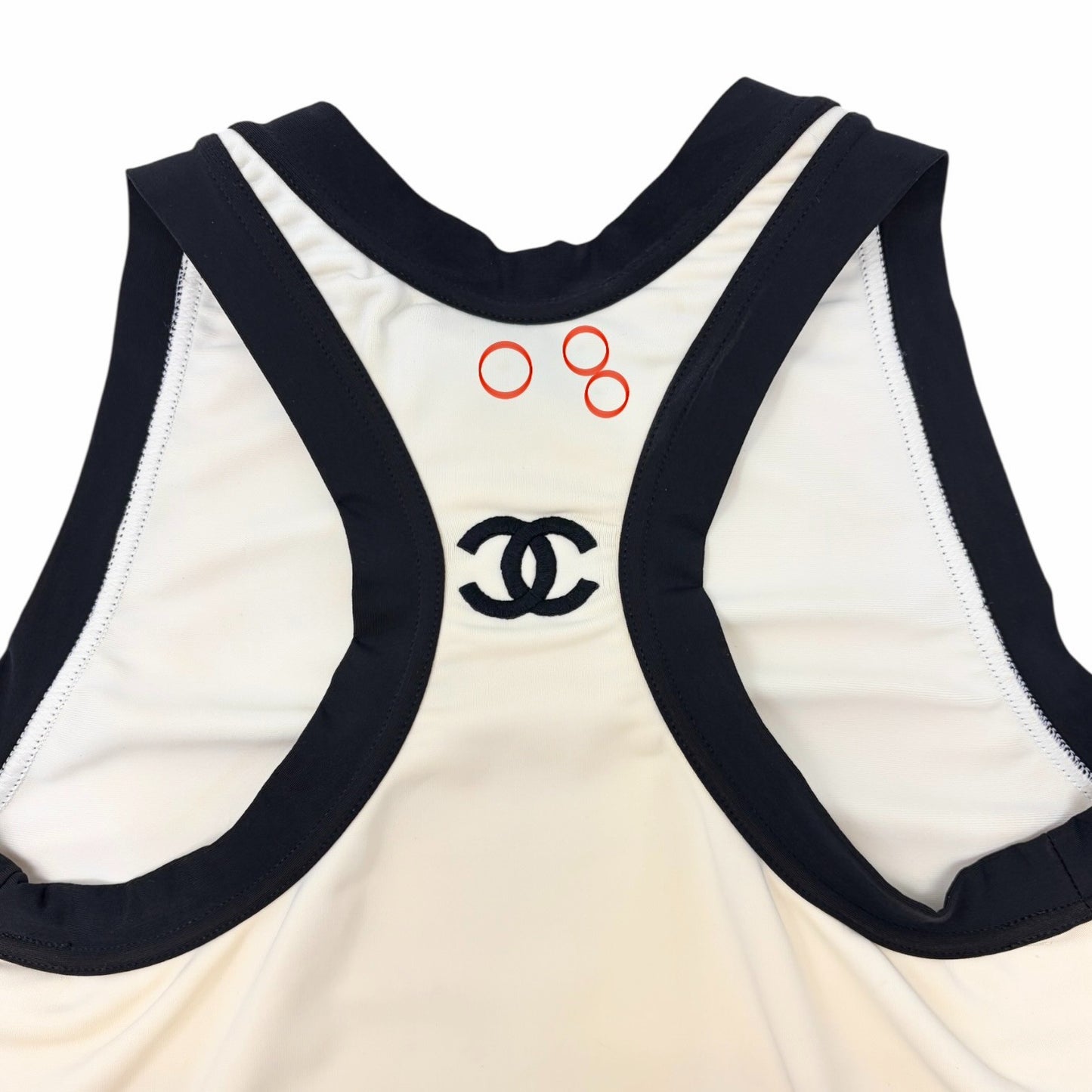 CHANEL Vintage CC Logo Spandex Cropped Tank Top #38 Cream Black Nylon
