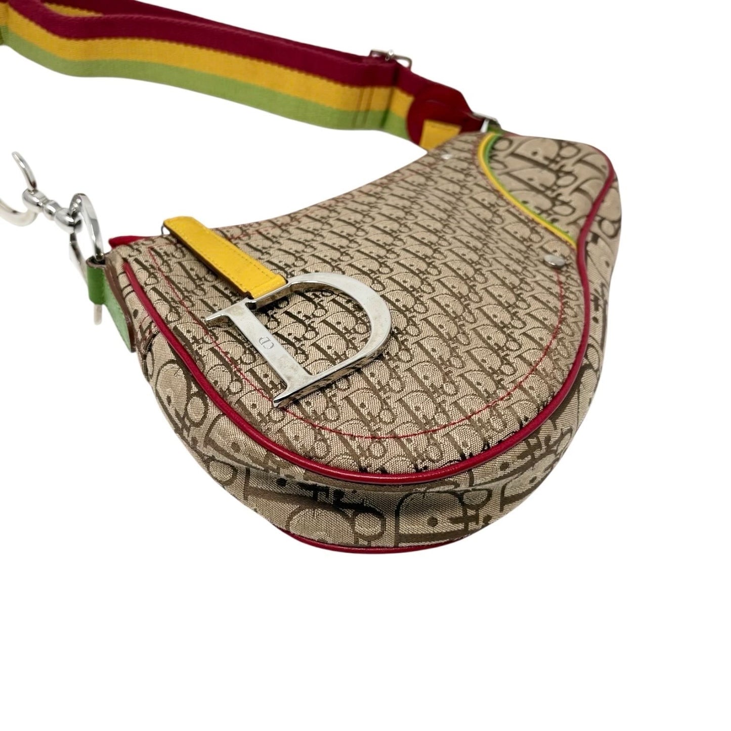 Christian Dior Vintage 2004 Trotter Monogram Logo Saddle Bag Rasta Brown