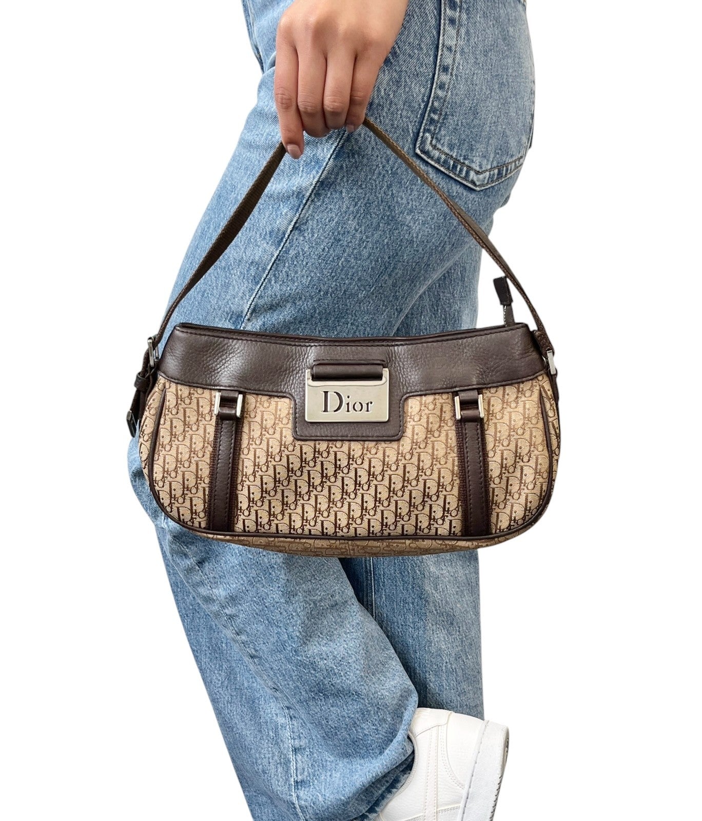 Christian Dior Vintage 2005 Street Chic Monogram Shoulder Bag Beige Brown