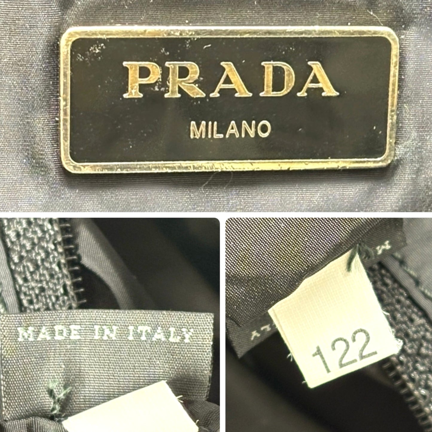 PRADA Vintage Logo Heart Pattern Print Tote Bag Handbag Pouch Black Red Nylon