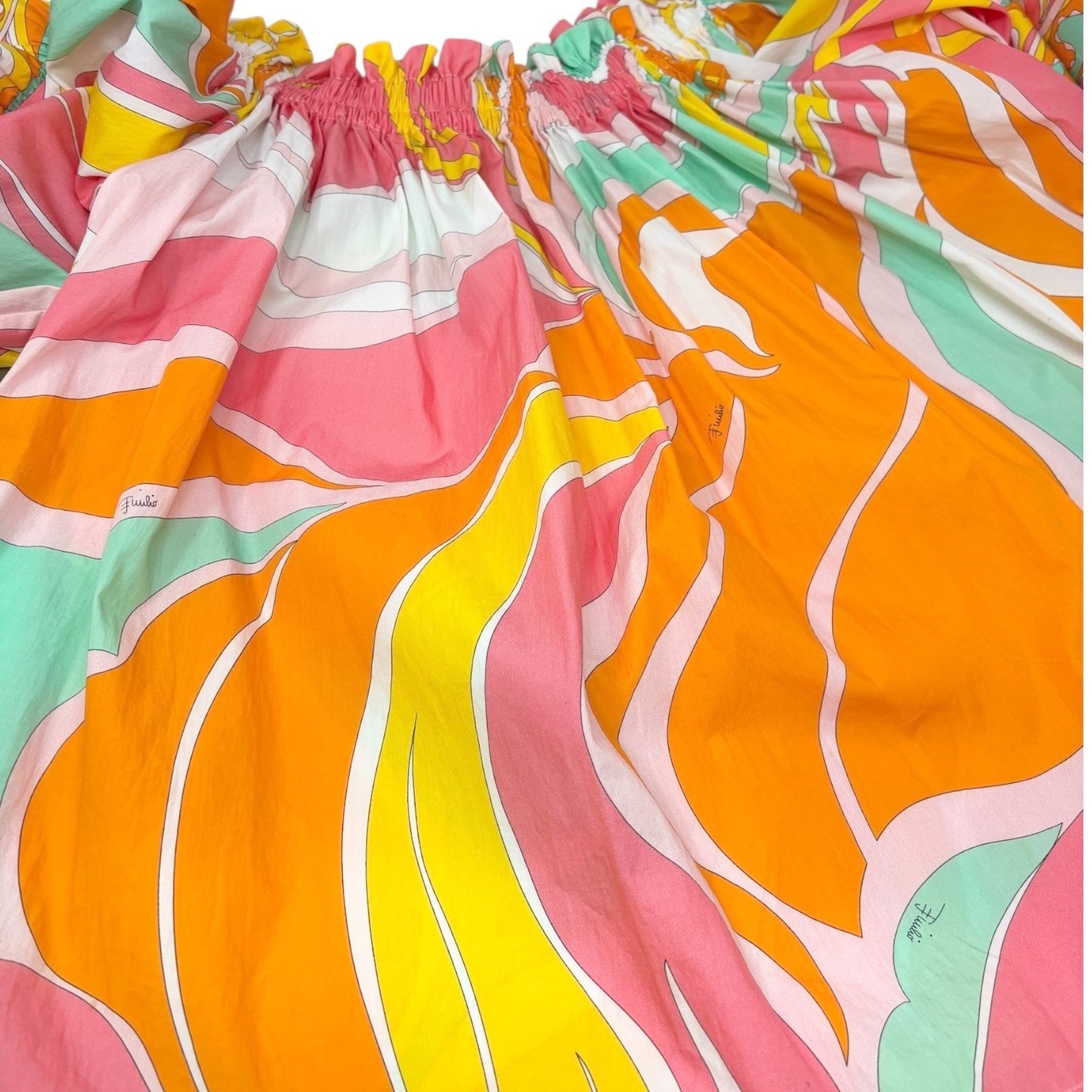 EMILIO PUCCI Vintage Multicolor Printed Scoop Neck Off-Shoulder Top #36 Cotton