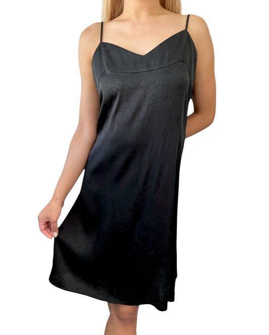 CHANEL Vintage 01P CC Logo Dress One-piece Flower Camellia Button Black Silk