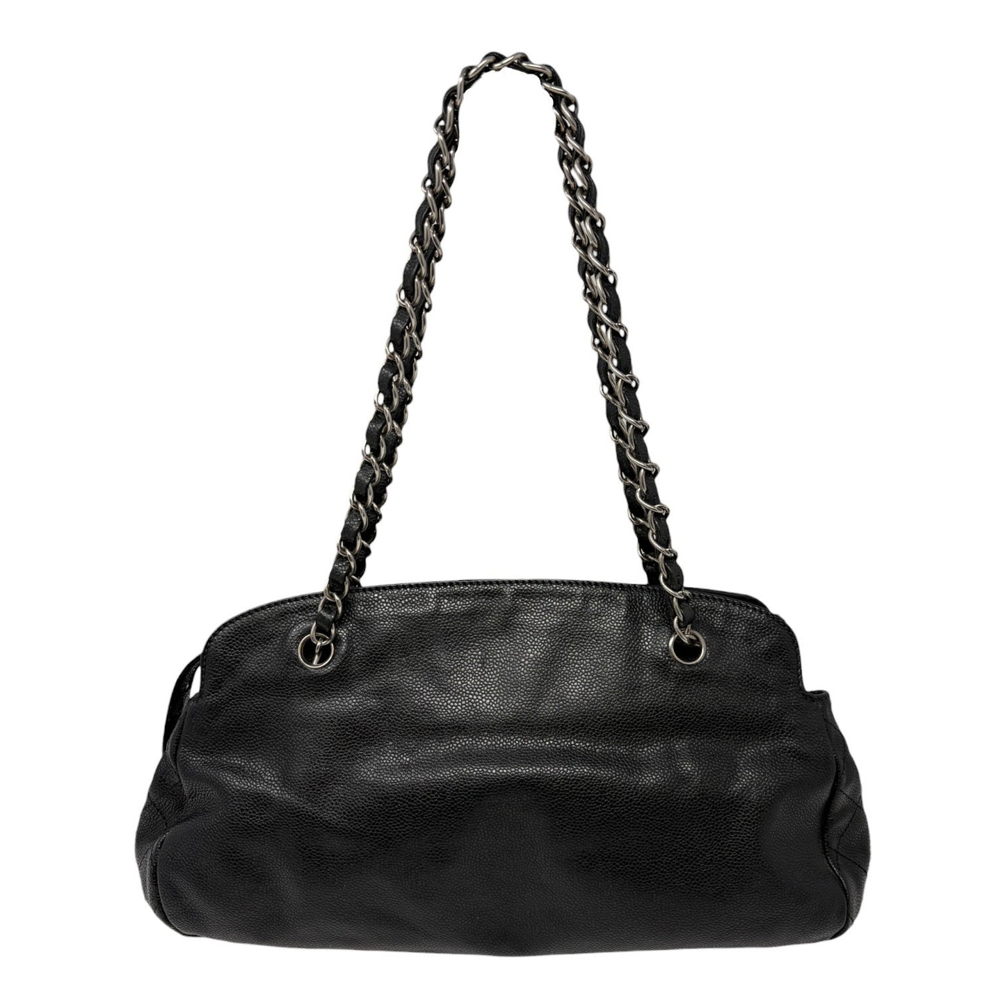 CHANEL Vintage CC Logo Stitch Chain Shoulder Bag Black Silver Leather 902203