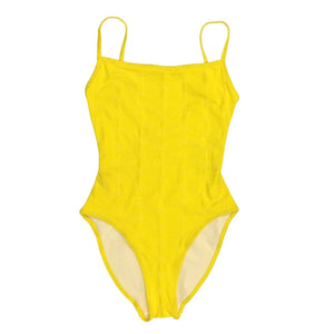 CHANEL Vintage 97P CC Mark Swimsuit Bodysuit #38 One-piece Yellow Nylon Rank AB