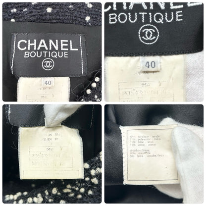 CHANEL Vintage 95A CC Logo Tweed Jacket Blazer #40 Black Wool Long Sleeve