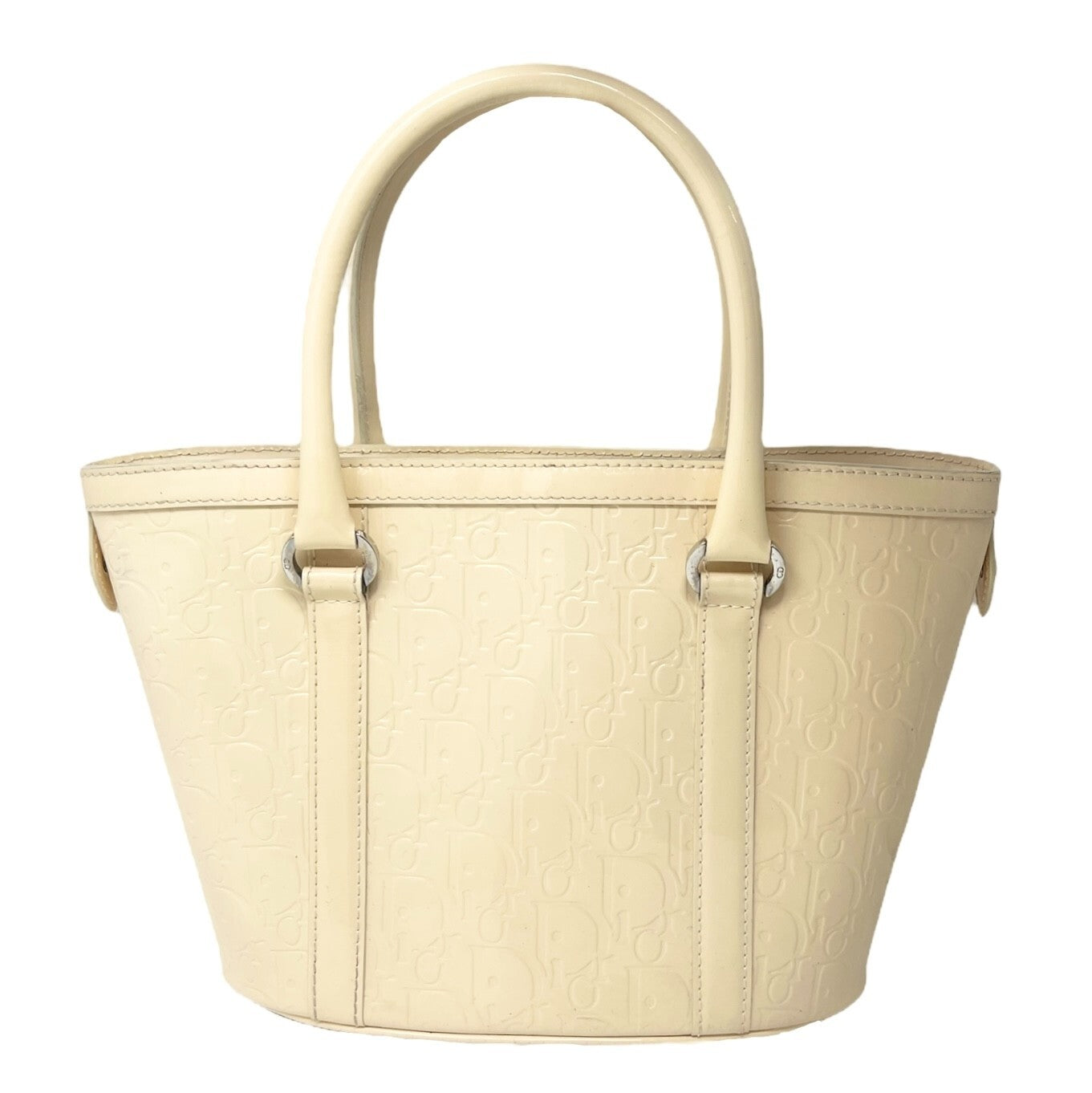 Christian Dior Vintage 2008 Trotter Monogram Tote Bag Cream Patent Leather
