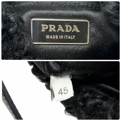 PRADA Vintage Triangle Logo Plate Curly  Mini Shoulder Bag Black Silver