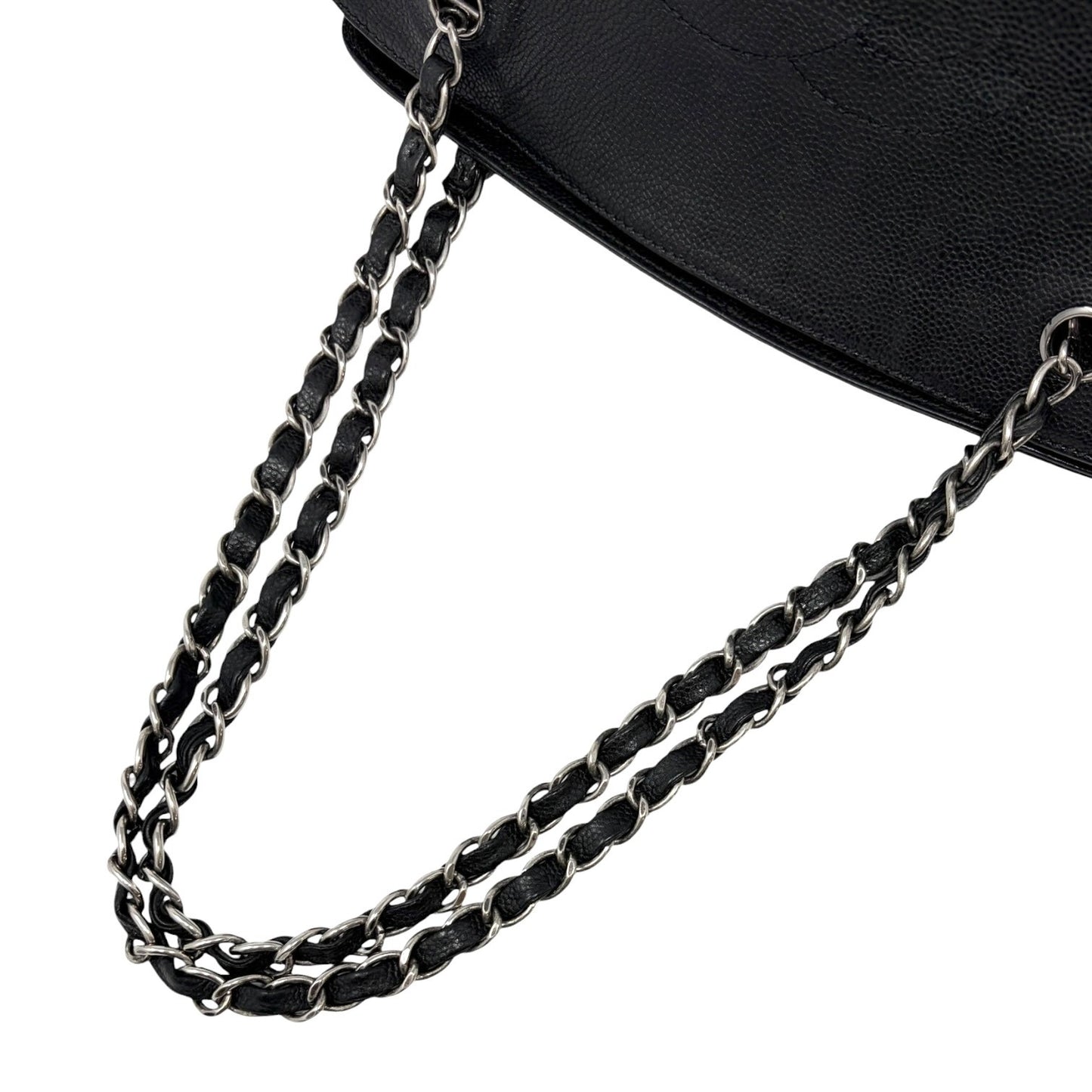 CHANEL Vintage CC Logo Stitch Chain Shoulder Bag Black Silver Leather 902203
