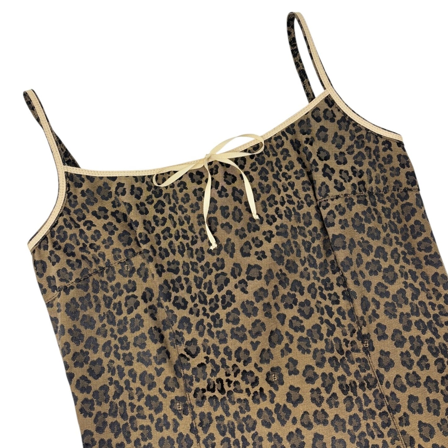 FENDI Vintage FF Logo Leopard Mini Dress One-piece #42 Brown Black Sleeveless