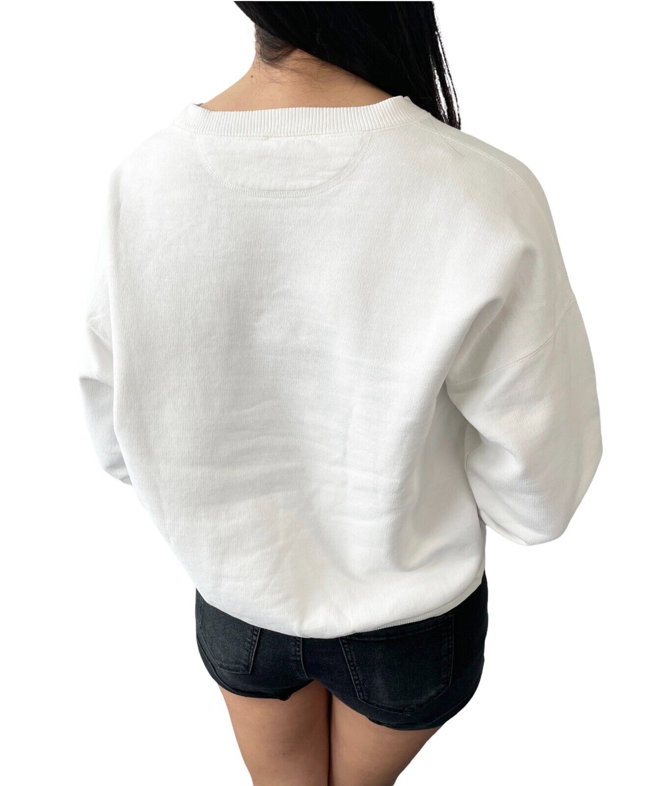 CHANEL Vintage CC Logo Long Sleeve Top Sweatshirt #M White Red Rip Cosme Cotton