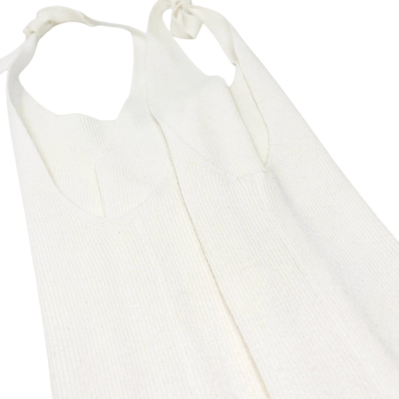CHANEL Vintage 05P CC Logo Rib Knit Tank Top #38 V-neck Sleeveless White Cotton
