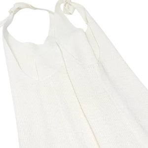 CHANEL Vintage 05P CC Logo Rib Knit Tank Top #38 V-neck Sleeveless White Cotton