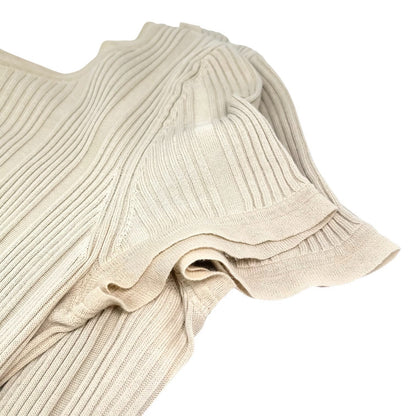 CHANEL Vintage 07P CC Logo Button Rib Knit Top #42 Cotton Beige Gold 106913