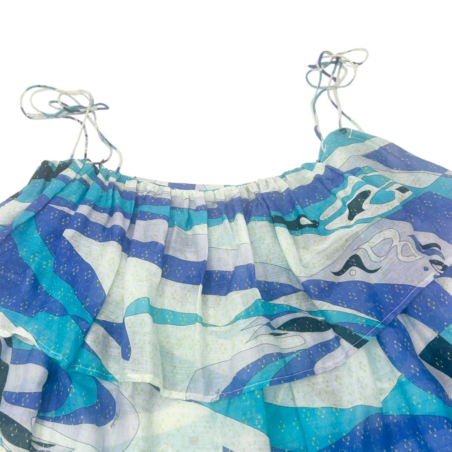 EMILIO PUCCI Vintage Logo Multicolor Camisole One-Piece Dress #40 Blue Cotton