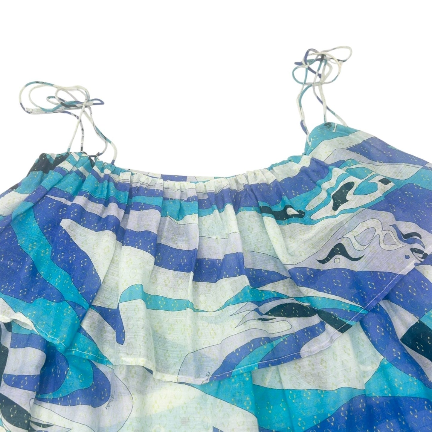 EMILIO PUCCI Vintage Logo Multicolor Camisole One-Piece Dress #40 Blue Cotton