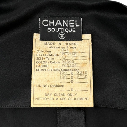 CHANEL Vintage 94A CC Logo Silk V-neck Shirt Blouse Top #38 Black Gold 902814