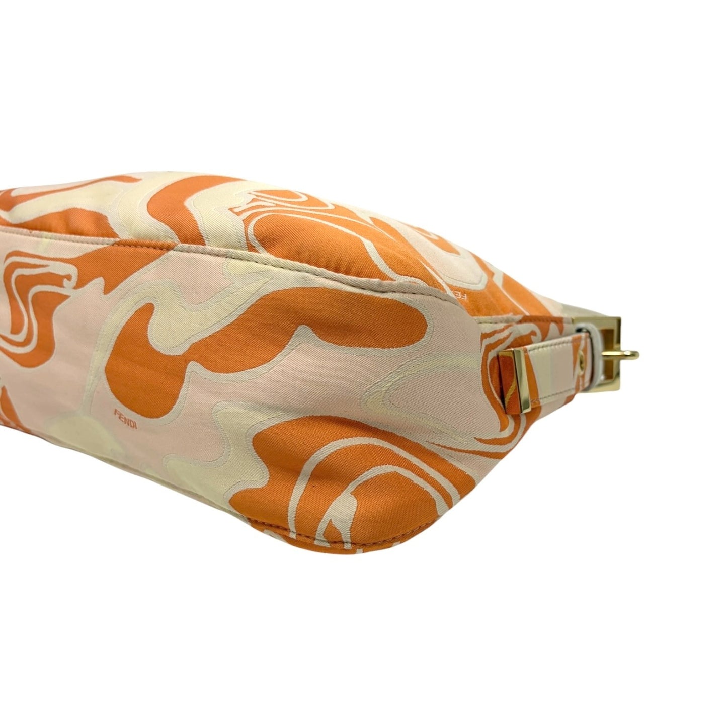 FENDI Vintage FF Logo Mamma Baguette Psychedelic Print Silk Shoulder Bag Orange