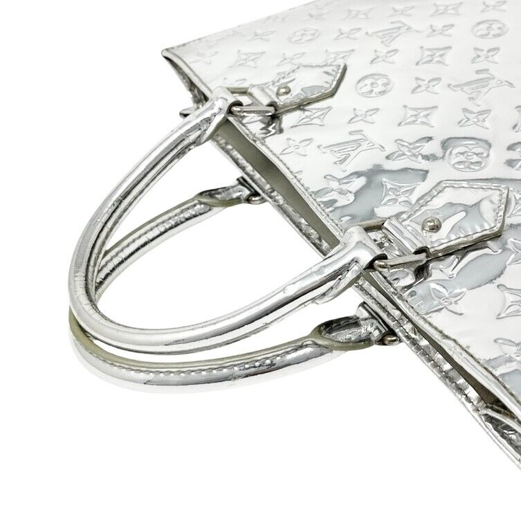 LOUIS VUITTON Vintage M40269 Monogram Mirror Sac Plat Tote Bag Silver Leather