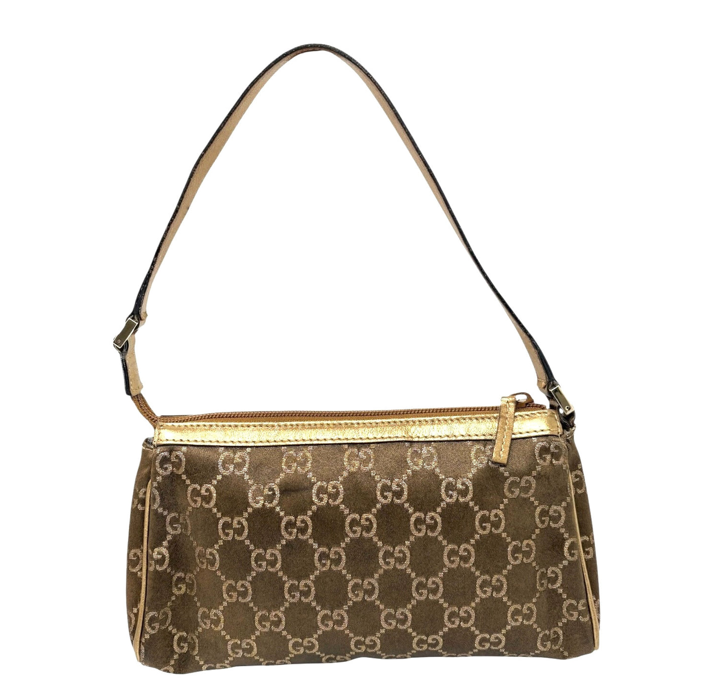 GUCCI Vintage GG Monogram Abbey Mini Shoulder Bag Pochette Gold Brown Canvas