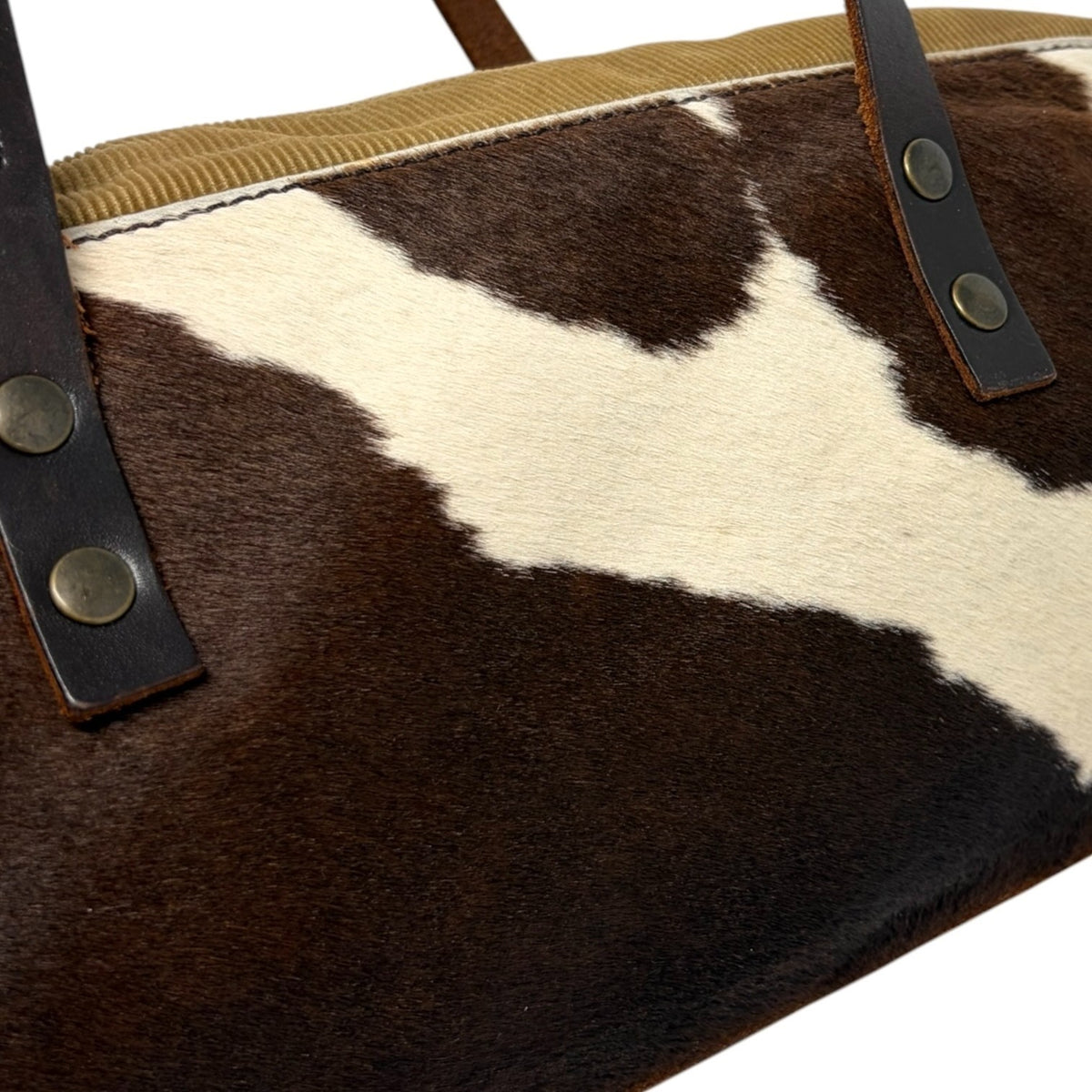 miu miu Vintage Pony Calf Hair Shoulder Bag Brown White Corduroy 902373