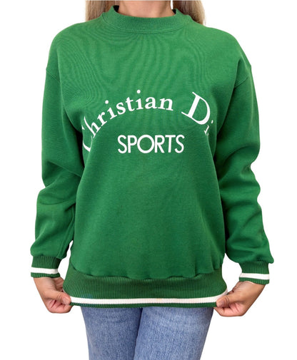 Christian Dior Sports Vintage Logo Sweatshirt Top #S Green White 902839