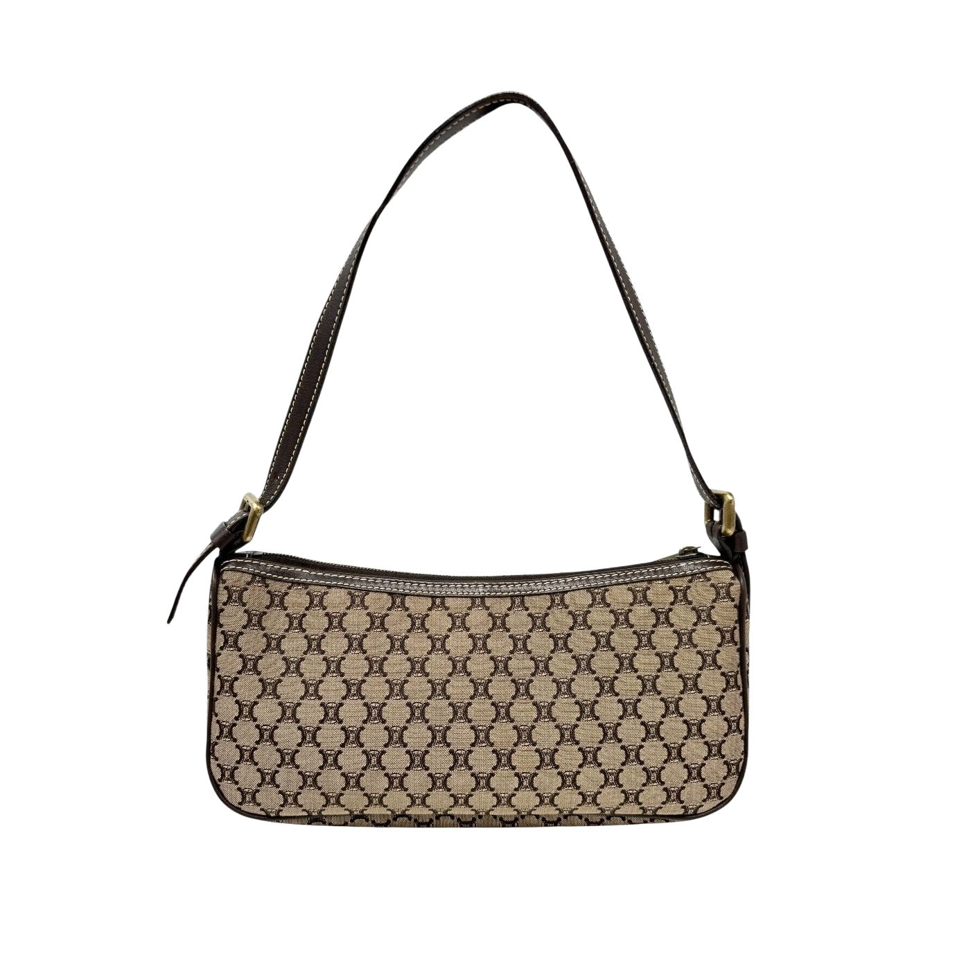 CELINE Vintage Macadam Monogram Shoulder Mini Bag Pochette Brown Canvas Leather