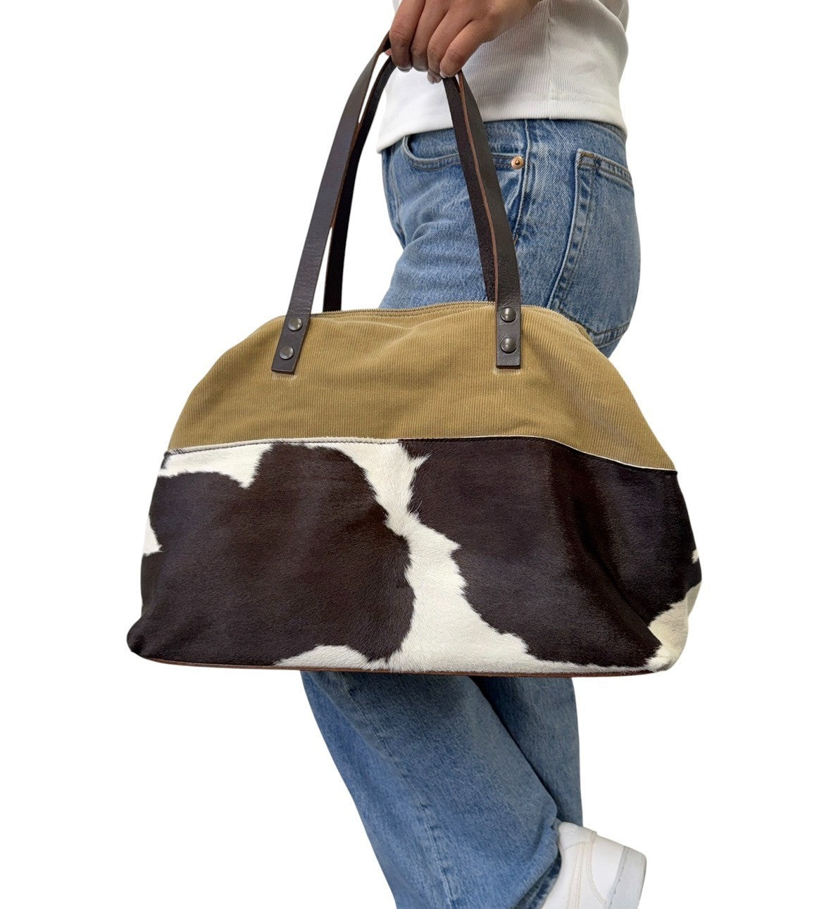 miu miu Vintage Pony Calf Hair Shoulder Bag Brown Beige White Corduroy 902372